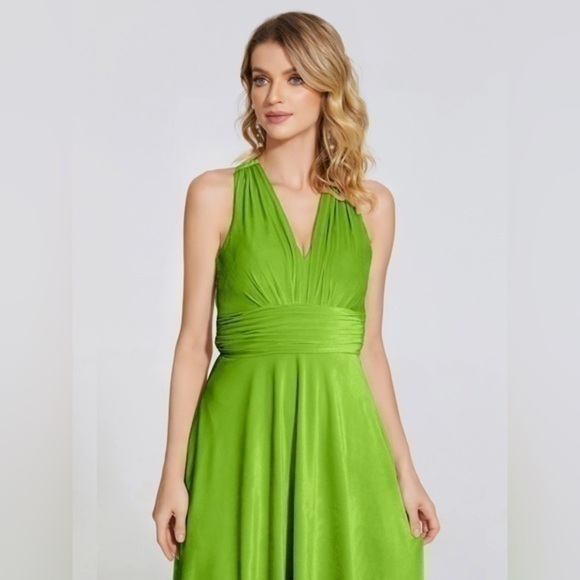 Evan Picone Sleeveless Halter Dress Womens 8 Green Stretch Marilyn Monroe Maxi - Picture 2 of 16